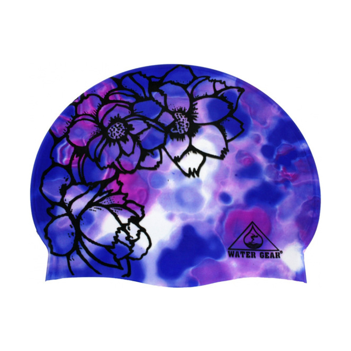 Water Gear Blue Flower Silicone Swim Cap product image
