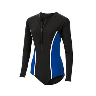 Dolfin Women's Aquashape Blocked Zip Front Mock Neck Long Sleeve Moderate One Piece 6Z00SLD