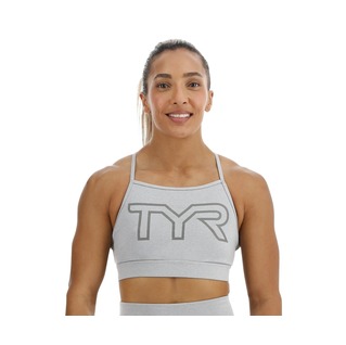Tyr Base Kinetic Women's High Neck Big Logo Sports Bra - Heather