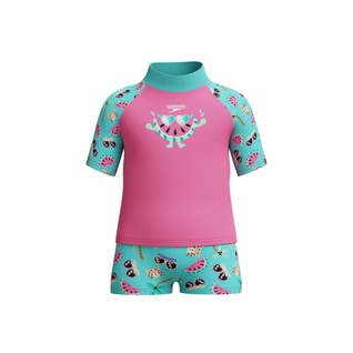 Speedo Girls Digital Short Sleeve Rash Top and Shorts Swimsuit Set
