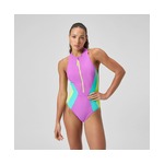 Speedo Women's Colorblock Zip Front One Piece Swimsuit