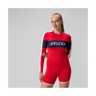 Speedo Women's Colorblock Long Sleeve Logo Rash Guard Swim Top